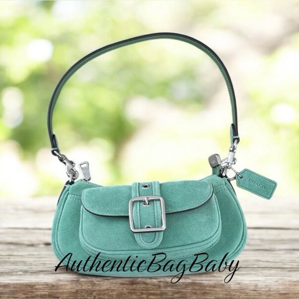 Coach Ashton Mini Shoulder Bag In Mint Green Suede Purse